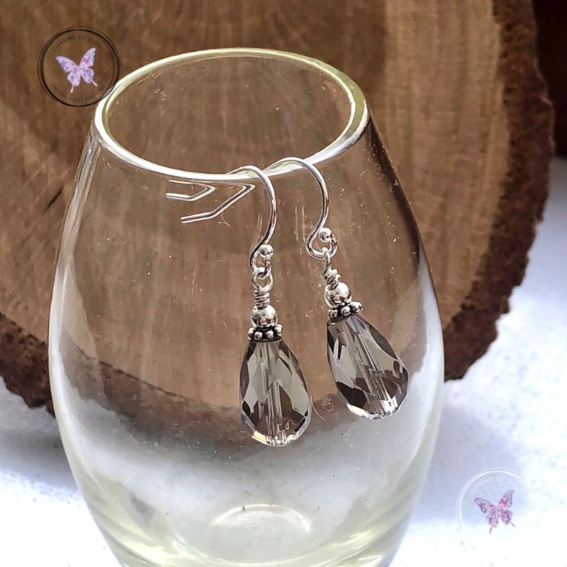 Smokey Quartz Faceted Teardrop Earrings
